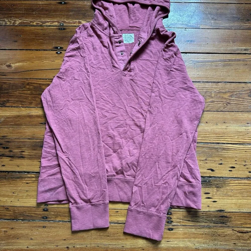 J Crew Hoodie Mens Large Snap Button Henley Pullover Lightweight Knit Red/Maroon